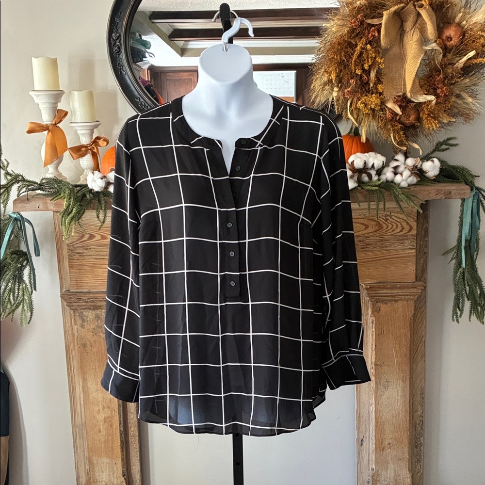 Lane Bryant Black and White Grid Blouse